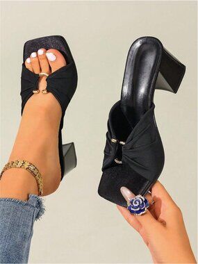 Black Summer New Mesh Breathable Open Toe High Heel Sandals, Versatile